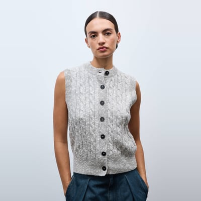 Polo sans manche en maille à torsades MONOPRIX