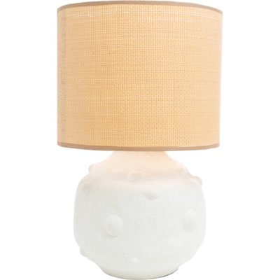Lampe de table en céramique blanche avec abat jour naturel RECOLLECTION