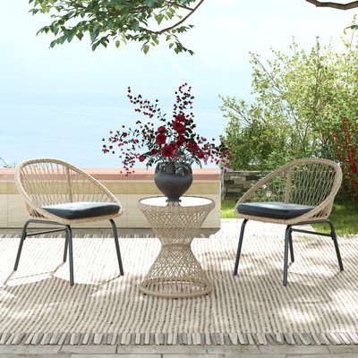 Table basse ronde de jardin en résine aspect rotin métal beige OUTSUNNY