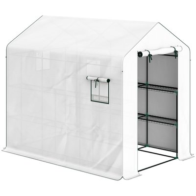 Serre de jardin 4 étagères - porte, 2 fenêtres - acier vert PE blanc OUTSUNNY