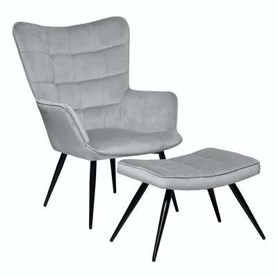 Fauteuil relax en velours gris et son tabouret (2 pièces) GOTEBORG PIER IMPORT