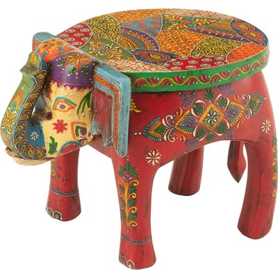 Tabouret éléphant bois de manguier peint  artisanal RECOLLECTION