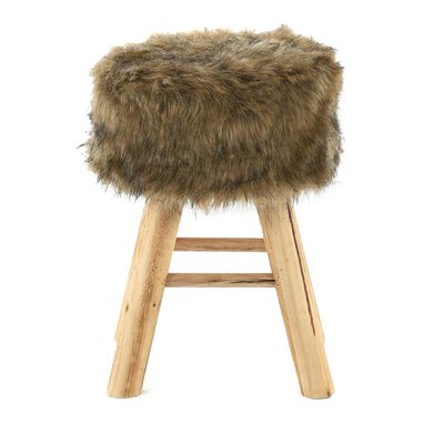 Pouf rond en fourrure synthétique pieds pin, Lasco COULEURS DES ALPES