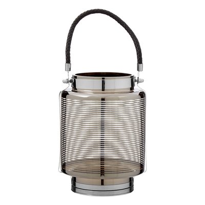 24cm Glass Lantern in Nickel Stripe SO'HOME