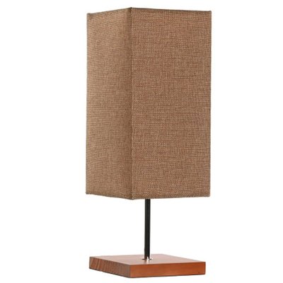 Lampe à poser en bois et abat-jour lin marron 15x15x43cm WADIGA