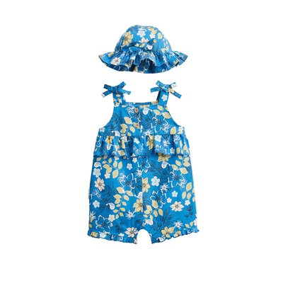 Barboteuse bébé + chapeau en popeline FLORA PETIT BEGUIN