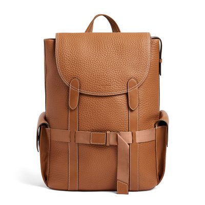 Sac à dos à rabat en cuir grain buffle et cuir lisse NOAH LE TANNEUR