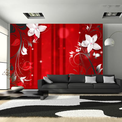 Papier peint intissé panoramique Fleurs Flowering scarlet EDEN