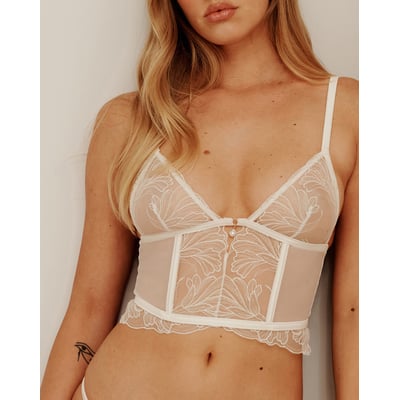 Guêpière en mesh avec broderies florales et pendentif perle LENIZ UNDIZ