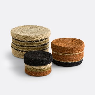 Set of 3 Saski Straw Baskets with Lids LA REDOUTE INTERIEURS