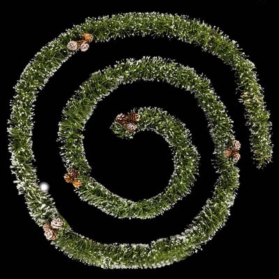 Guirlande floquée pommes de pin 7,5 cm x 2,7m 4 plis vert ATMOSPHERA