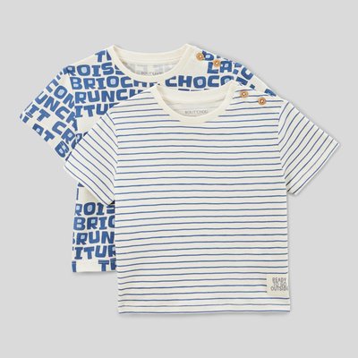 Lot de 2 t-shirts manches courtes imprimé et rayé en coton BIO GOTS BOUT'CHOU
