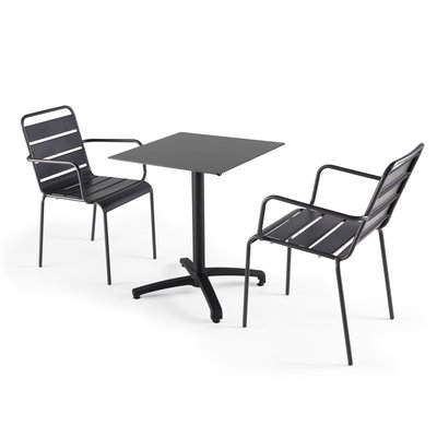 Table 60x60 cm inclinable stratifiée avec pied noir et chaises en métal, OPERA OVIALA