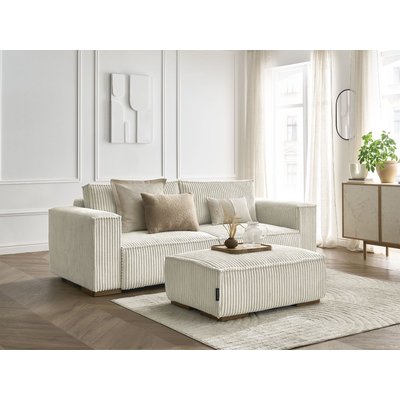 Canapé droit convertible 4 places en gros côtelé doux avec pouf, CHELSEA BOBOCHIC