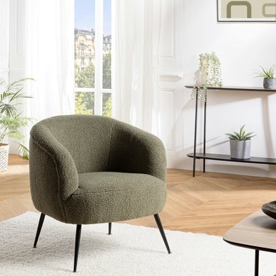Fauteuil forme cabriolet tissu bouclette vert kaki TIM PIER IMPORT