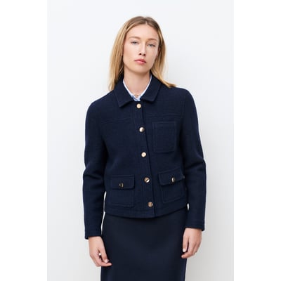Veste/Blouson CAROLL Femme - Taille 42 - Laine Mélangée à Motif Tartan Gris - Occasion Très Bon État