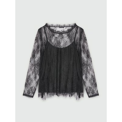 T-shirt in pizzo con scollo tondo rifinito da smerlo, maniche lunghe FIORELLA RUBINO