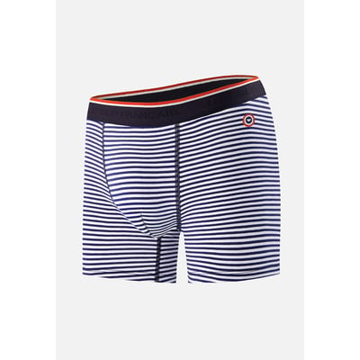 Boxer long à motif rayure coq bleu acier en coton Michel LE SLIP FRANCAIS