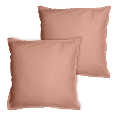 Set de 2 taies d'oreiller unies à volant, COTON LAVÉ MATT ET ROSE