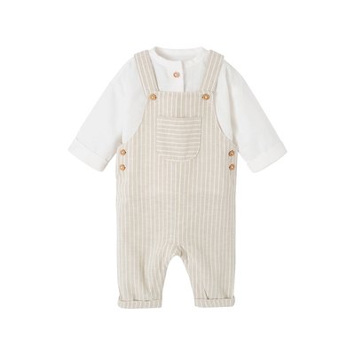 Ensemble cérémonie chemise et salopette naissance en lin et coton VERTBAUDET