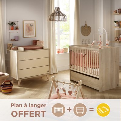 Chambre bébé, Lit 120x60 évolutif et Commode à langer 3 tiroirs SAUTHON