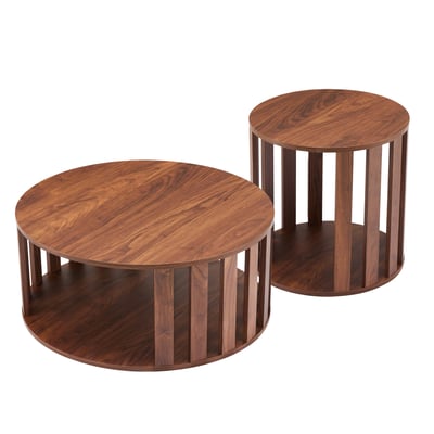 Lot de 2 tables basses gigognes effet bois rondes 50 et 75 cm, AMBROISE OVIALA