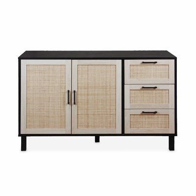 Buffet scandinave effet bois et cannage 2 portes 120cm BIANCA SWEEEK