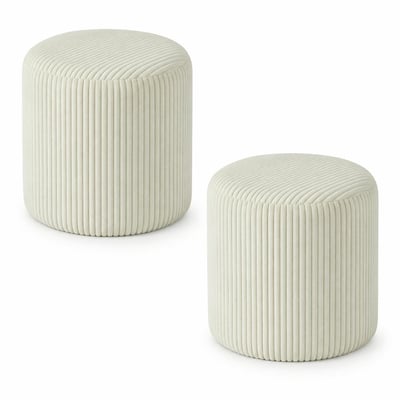 Pouf rond velours côtelé blanc (lot de 2) MALMOE PIER IMPORT