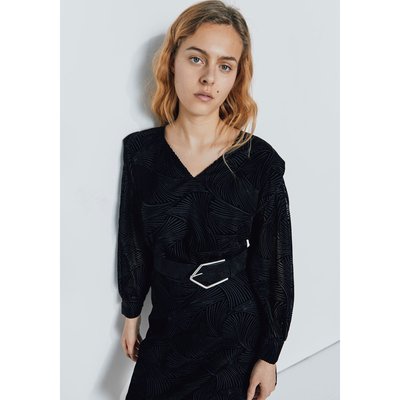 Robe courte en velour motif zèbre plis épaules IKKS