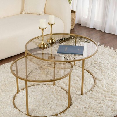 Table gigogne verre ambré - cadre doré (lot de 2) ⌀80 cm TULUM PIER IMPORT