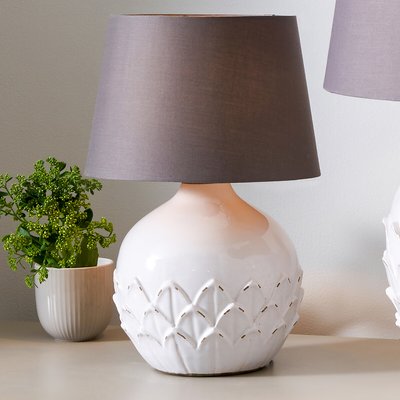 White Leaf Detail Small Stoneware Table Lamp Base SO'HOME