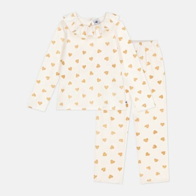 Pigiama in cotone, con stampa a cuori color oro PETIT BATEAU