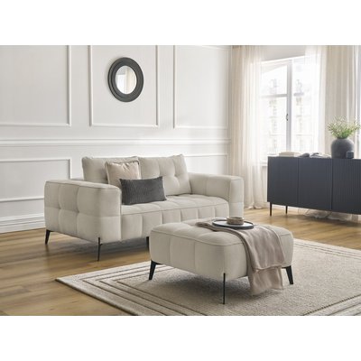 Canapé droit fixe 2 places en tissu texturé avec pouf, ANIS BOBOCHIC
