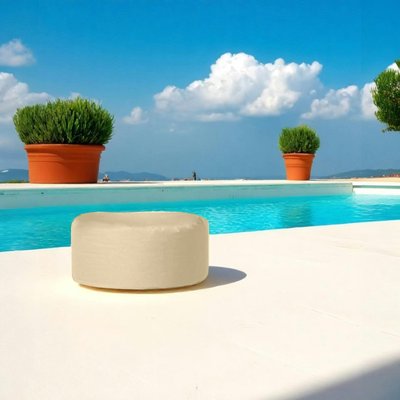 Pouf extérieur imperméable taupe - forme ronde ARTA PIER IMPORT