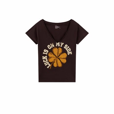 Tonton V-neck T-Shirt with Short Sleeves and Slogan LEON & HARPER