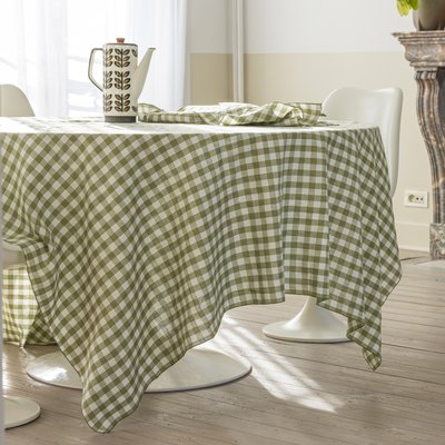 Nappe de table en chanvre et coton mélangés, PASSION VICHY BLANC CERISE