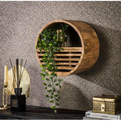 Etagère murale ronde 1 tiroir bois de manguier ø 40 cm DELHI PIER IMPORT