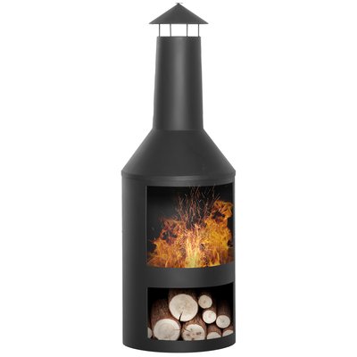 Brasero cheminée d'extérieur H.133 Ø 45 cm métal noir OUTSUNNY