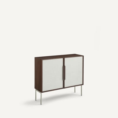 Bureau armoire bas en plaqué noyer et tissu texturé, OMID AM.PM