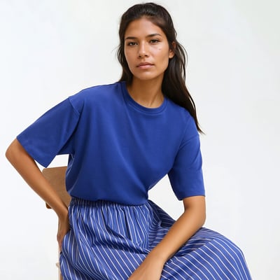 Haut Bleu Femme Atmosphere Taille 8 - T-shirt Basique Manches Courtes, Occasion Très Bon état