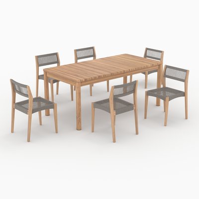 Table et chaises de jardin 6 personnes en bois de teck massif - KORA RENDEZ-VOUS DÉCO