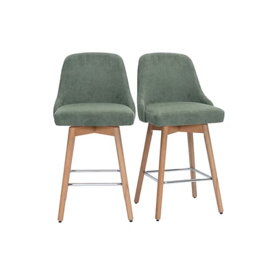 Tabourets de bar scandinaves pivotants 360° en tissu chenille vert kaki et bois hêtre massif H65 cm (lot de 2) HASTA MILIBOO