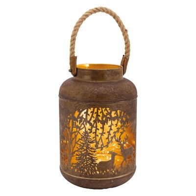 Lanterne en métal antique décor Cerf et Biche intérieur doré AUBRY GASPARD