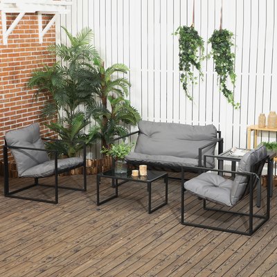 Salon de jardin 4 places 4 pièces style yachting OUTSUNNY