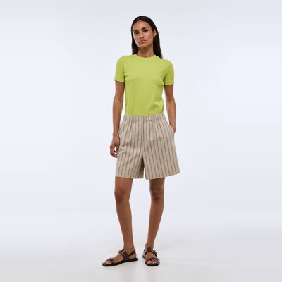 Short rayé élastiqué en lin et coton MONOPRIX