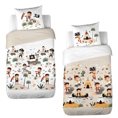 Parure de lit enfant réversible Pirates/Indiens - 100% coton 57 fils/cm² TOILINUX