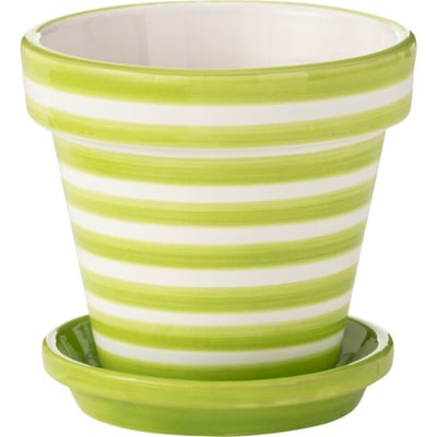 Cache-pot et soucoupe rayés en poterie RECOLLECTION