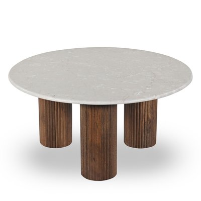 Table basse en marbre et bois massif ø80cm - SULA DRAWER