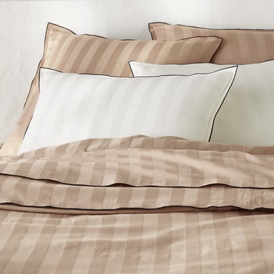 Housse de couette en satin de coton lavé, 118 fils, VICTOR RAYÉ LA REDOUTE INTERIEURS