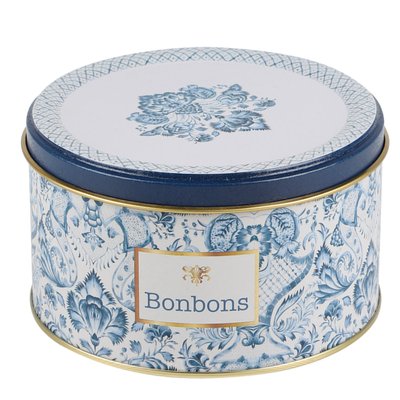 Boîte à bonbons en métal bleu, blanc et doré WADIGA